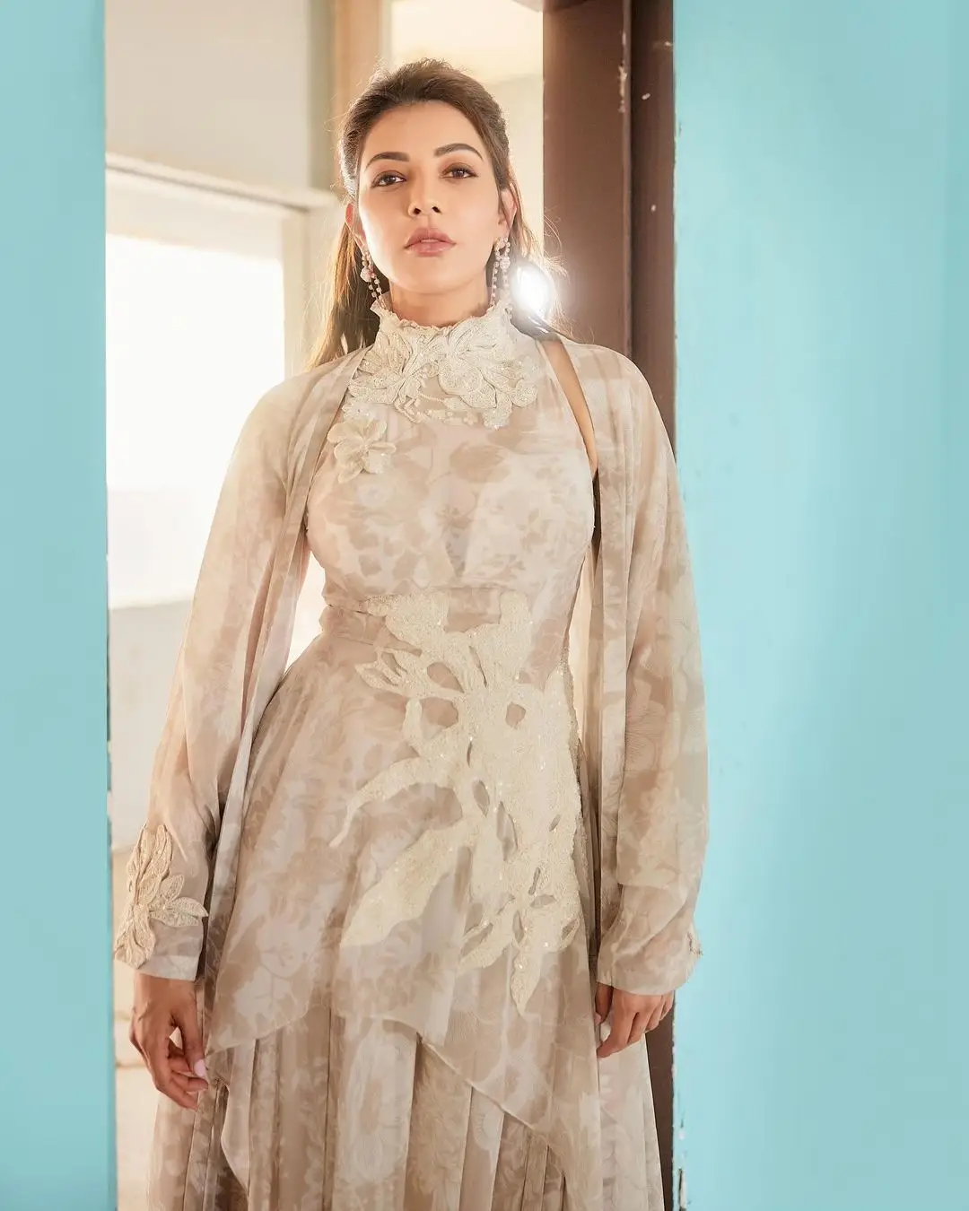 Kajal Aggarwal Wearing Beautiful White Designer Gown